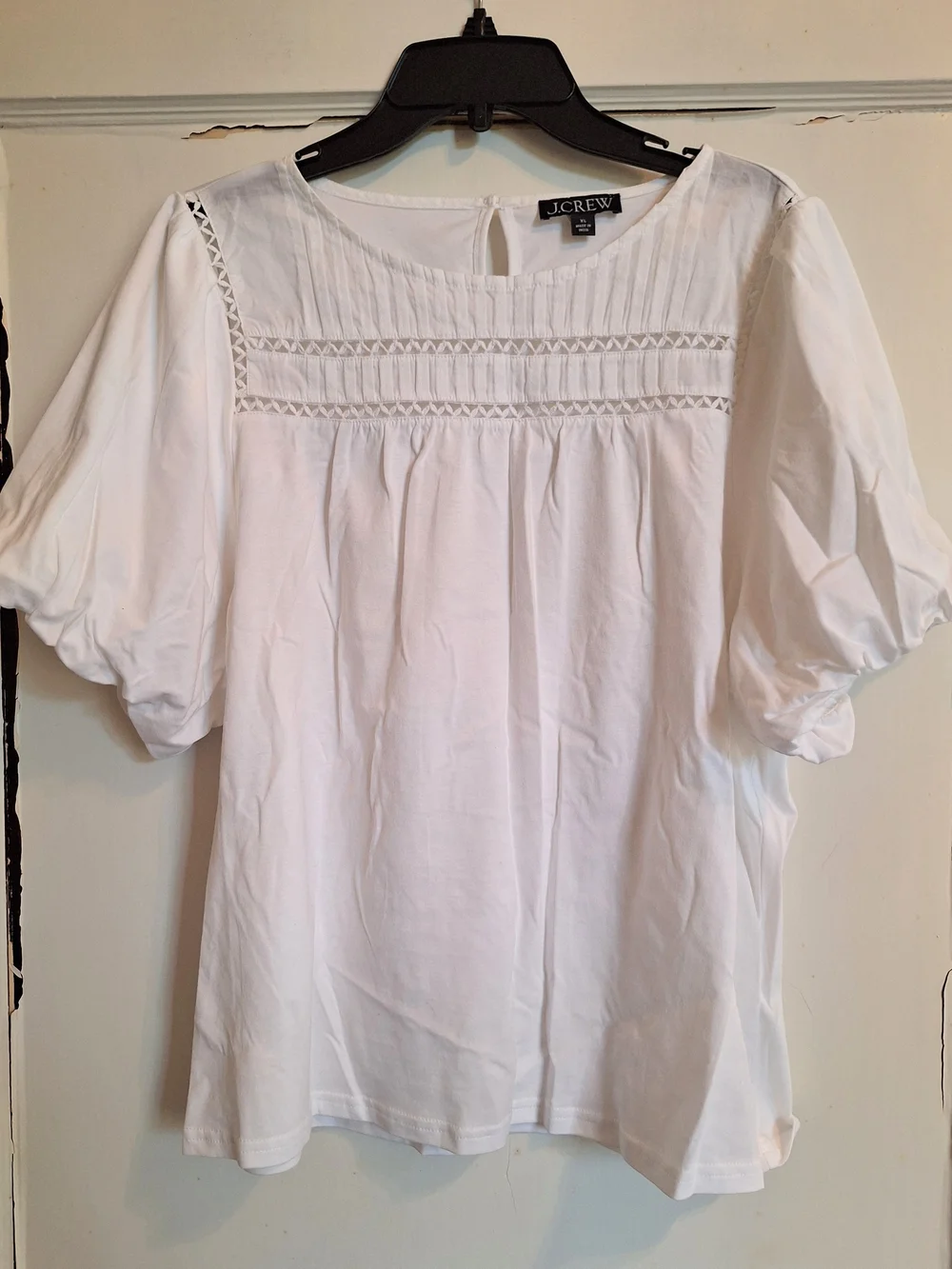 J.Crew White Pintuck Crochet Yoke Cotton Top